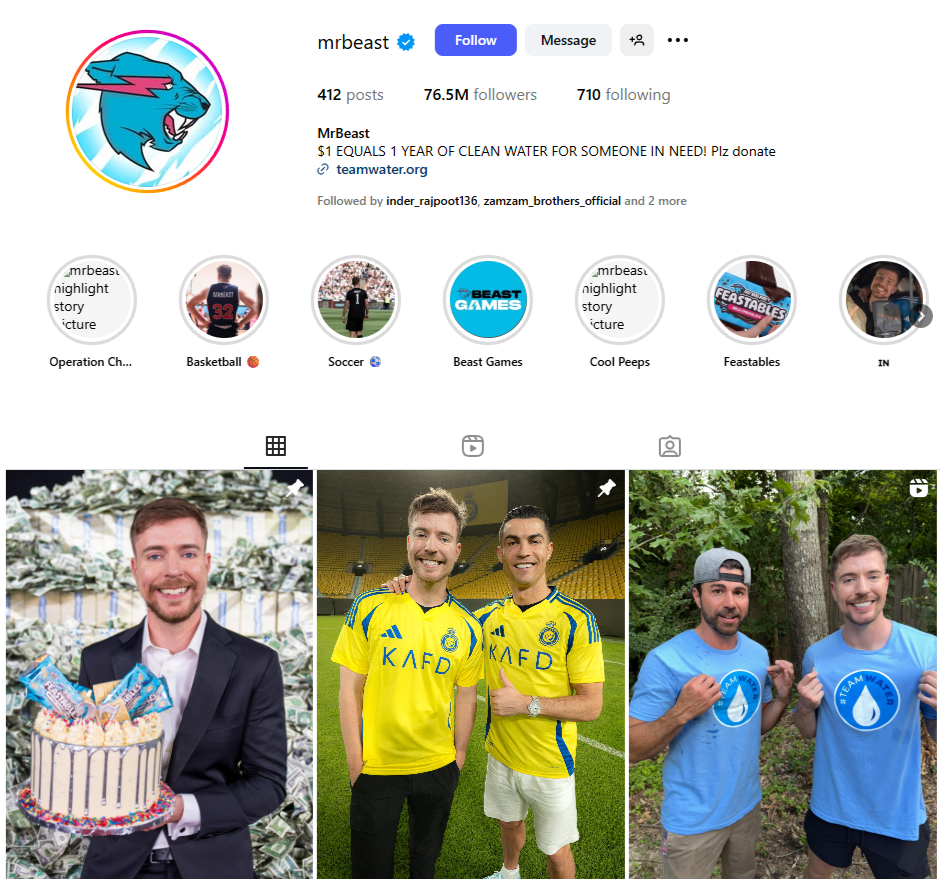 Mr Beast instagram